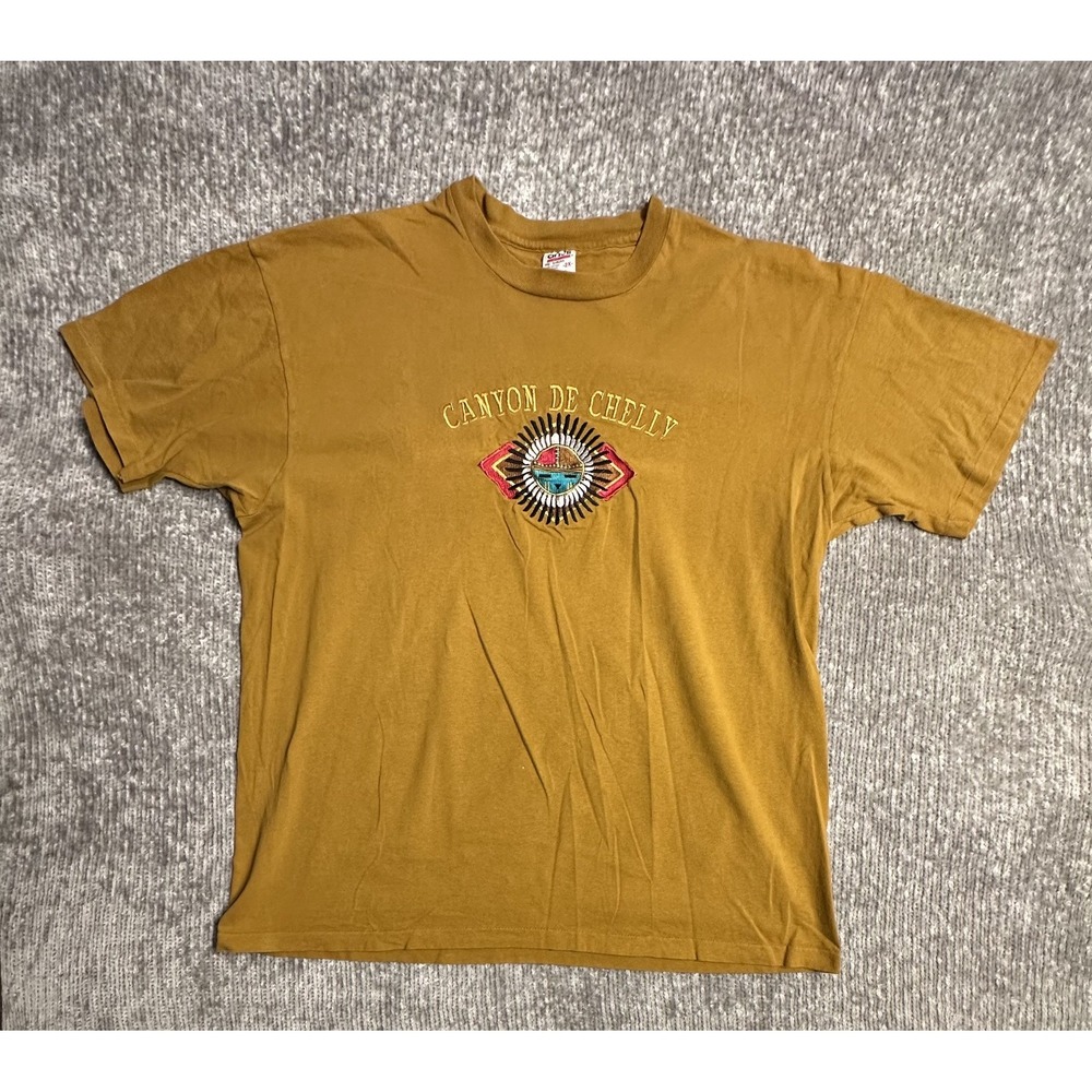 Canyon De Chelly Men's T Shirt Size 2X Brown Single Stitch Embroidered Navajo